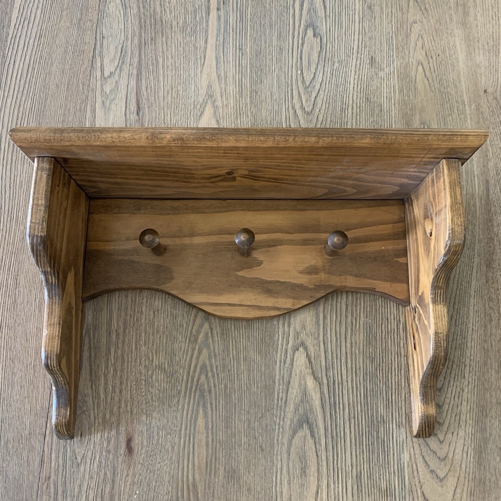 Rustic Wooden Wall Shelf Cutout Hooks Cottage Farmhouse Wall Decor